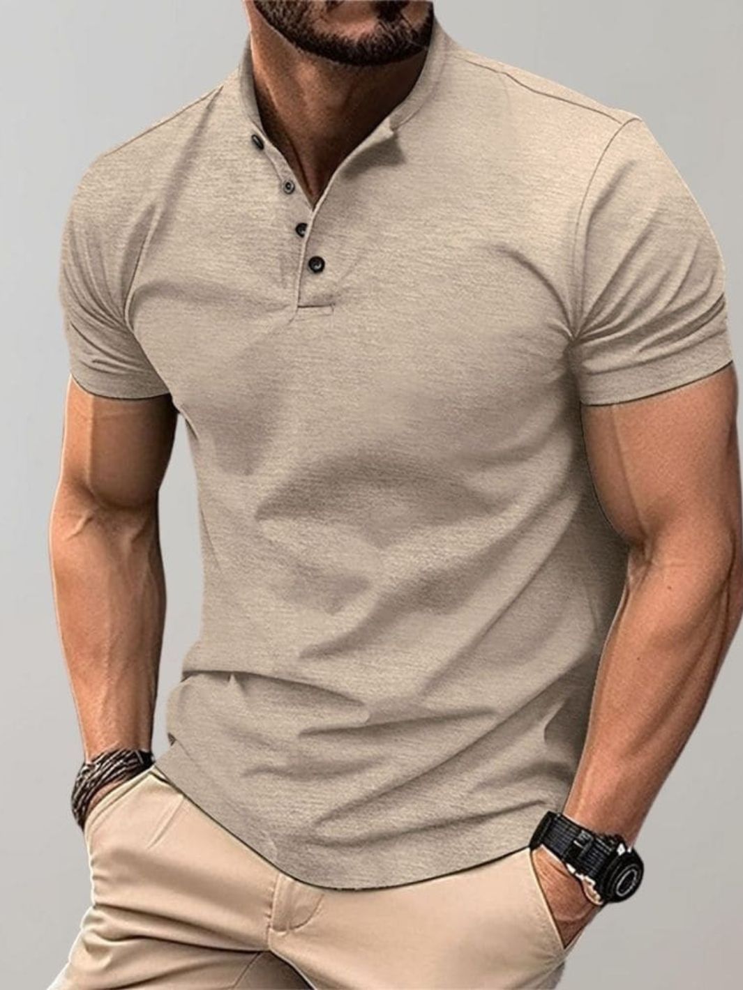Men’s Short Sleeve Summer Shirt | Stand Collar