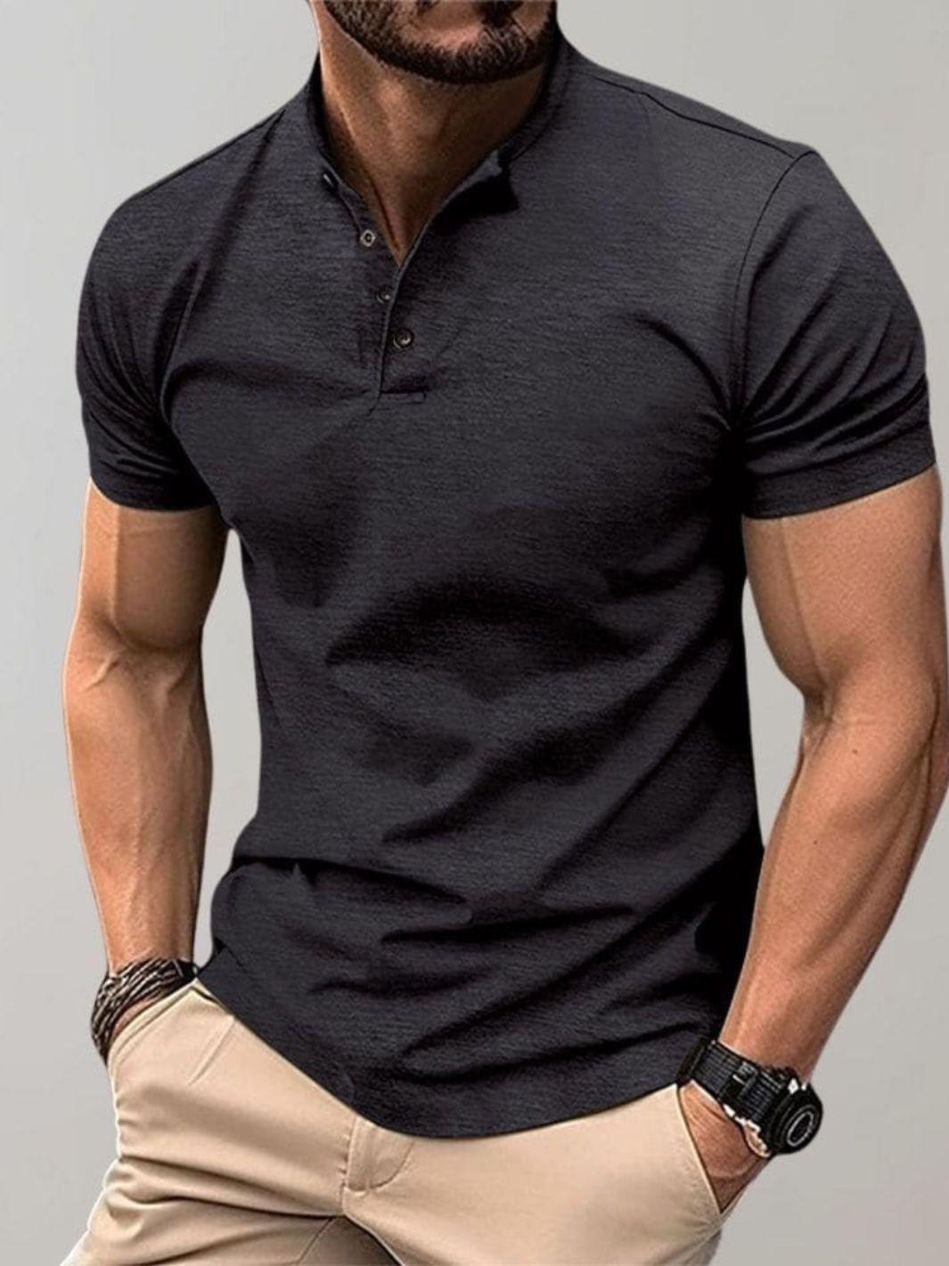 Men’s Short Sleeve Summer Shirt | Stand Collar