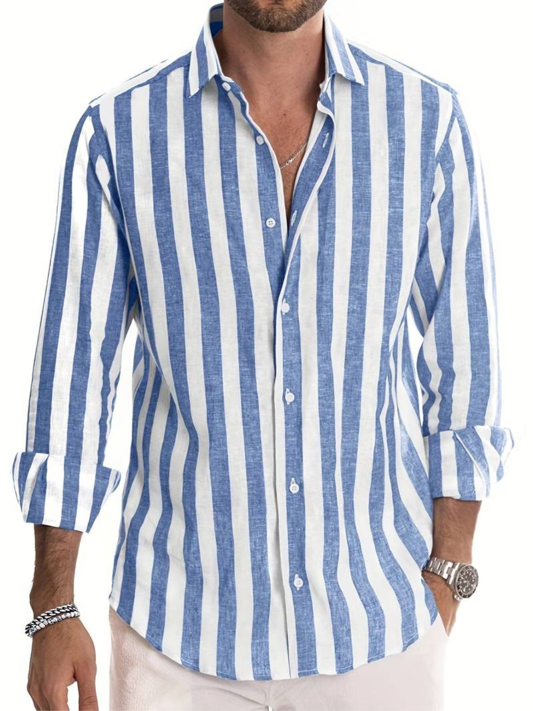 Men’s Striped Long Sleeve Shirt | Button-Up